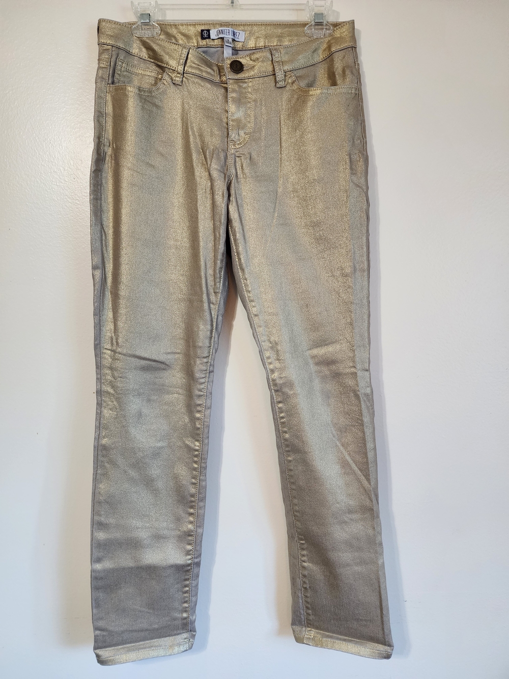 Jennifer Lopez Metallic Gold Denim Pants